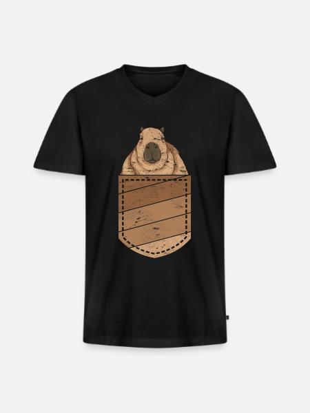Nagetier Geschenk Niedliches Brusttasche Capybara - Männer Premium Bio T-Shirt mit V-Ausschnitt - Schwarz