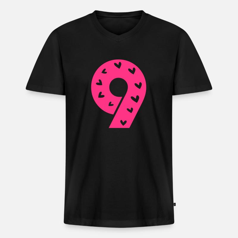 Nummer 9 mit Herzmuster - Männer Premium Bio T-Shirt mit V-Ausschnitt - Schwarz