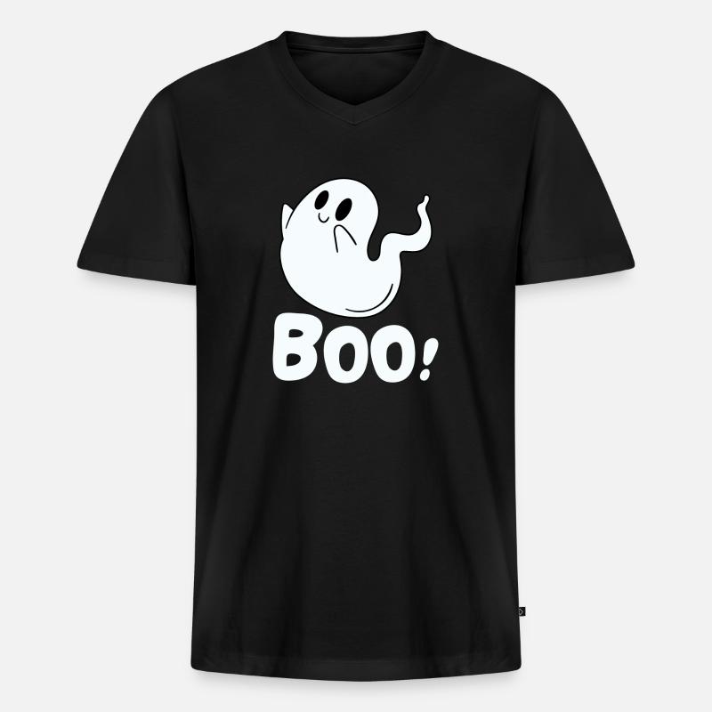 Boo Geist - Männer Premium Bio T-Shirt mit V-Ausschnitt - Schwarz