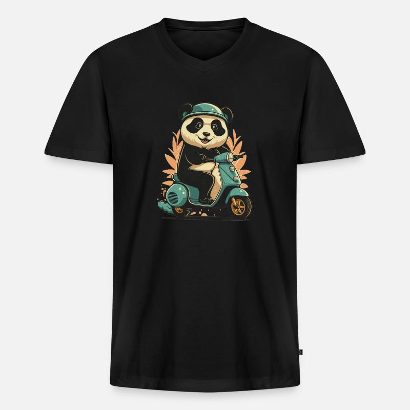 Panda Roller - Männer Premium Bio T-Shirt mit V-Ausschnitt - Schwarz