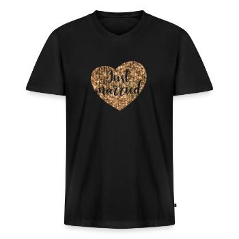 juste marié coeur glam - T-shirt encolure en V Premium bio Homme - noir - Devant - Nico (187cm)