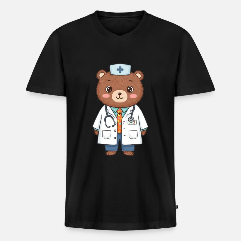 Teddybär Arzt - Männer Premium Bio T-Shirt mit V-Ausschnitt - Schwarz