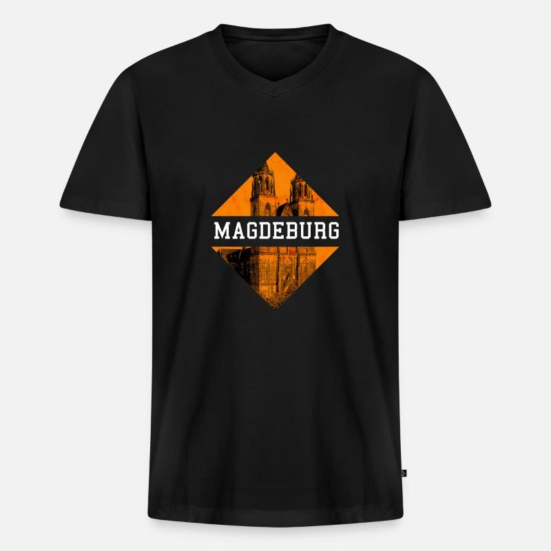 Magdeburg - Männer Premium Bio T-Shirt mit V-Ausschnitt - Schwarz