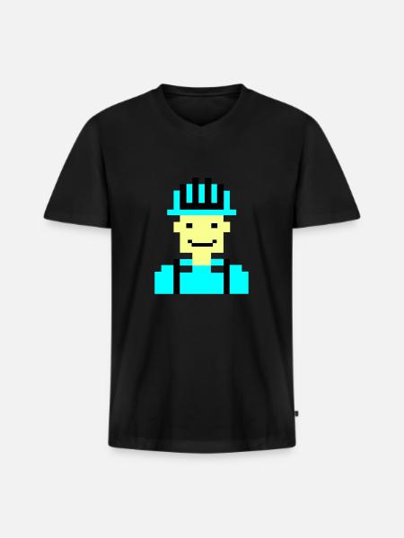 Construction Worker Pixel 01 - Men's Premium Organic T-shirt with V-neck - black