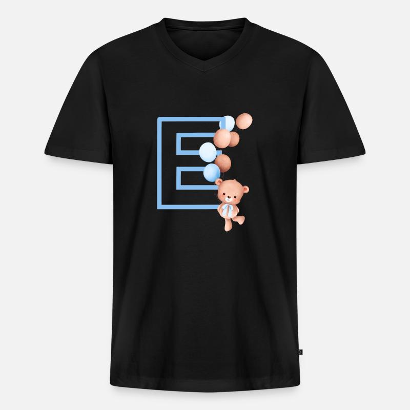 Blauer Buchstabe E Bär - Männer Premium Bio T-Shirt mit V-Ausschnitt - Schwarz