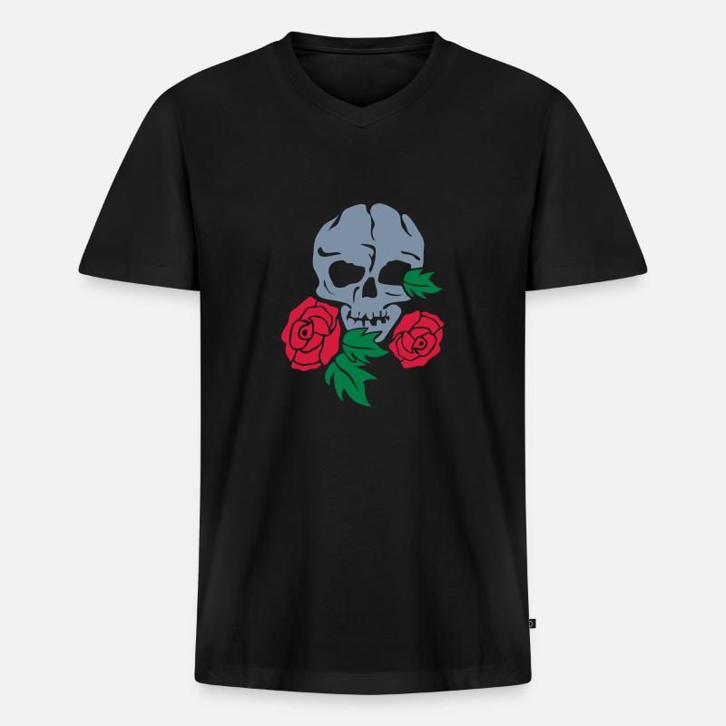 skull and rose - Männer Premium Bio T-Shirt mit V-Ausschnitt - Schwarz