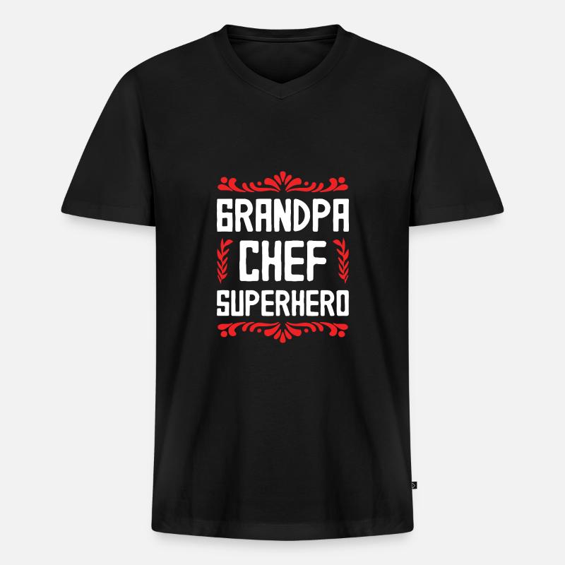 Opa Chef Superheld - Männer Premium Bio T-Shirt mit V-Ausschnitt - Schwarz