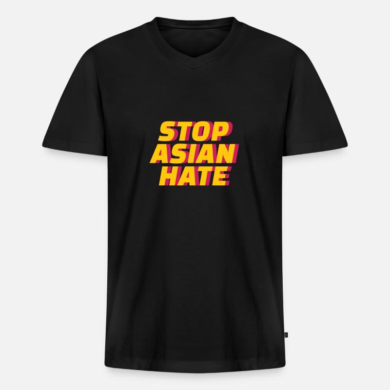 Stop Asian Hate! - Männer Premium Bio T-Shirt mit V-Ausschnitt - Schwarz