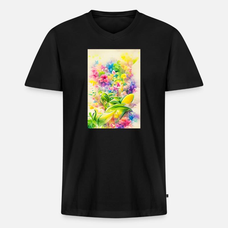 Blumen Kunst - Männer Premium Bio T-Shirt mit V-Ausschnitt - Schwarz