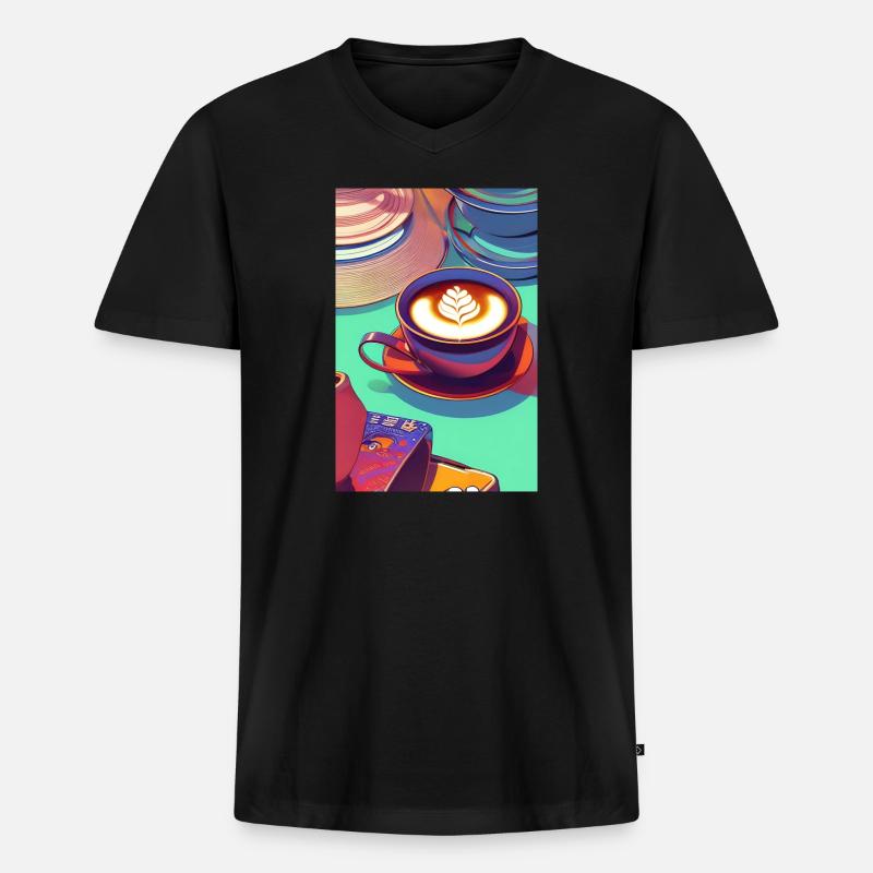 Kaffee, Kaffeebohnen - Männer Premium Bio T-Shirt mit V-Ausschnitt - Schwarz