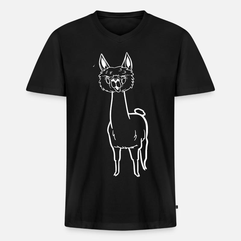 Witziges Comic-Alpaka - Männer Premium Bio T-Shirt mit V-Ausschnitt - Schwarz