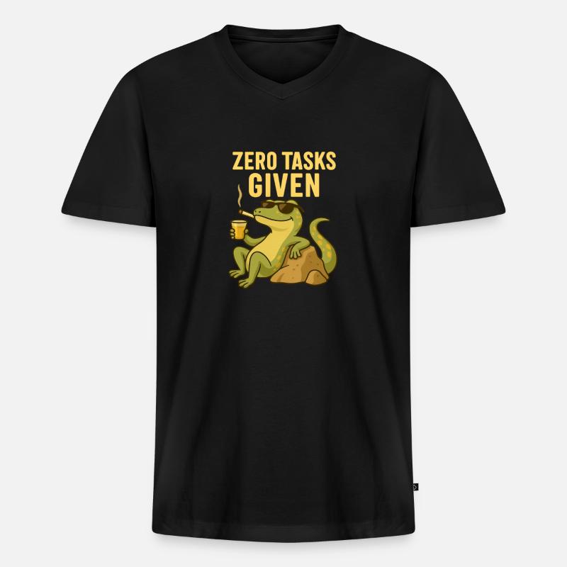 Zero Tasks Given – Gecko Edition - Männer Premium Bio T-Shirt mit V-Ausschnitt - Schwarz