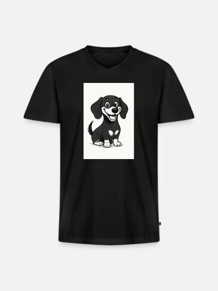 Happy dachshund black and white - Men's Premium Organic T-shirt with V-neck - black