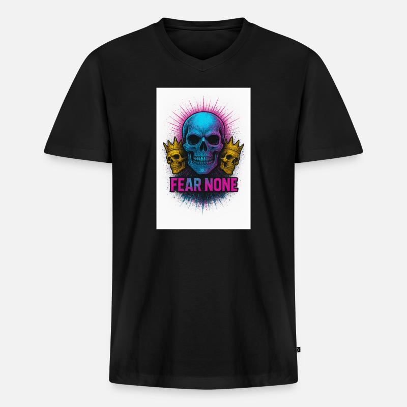 Kühner Schädel mit Kronen Tintendesign - Männer Premium Bio T-Shirt mit V-Ausschnitt - Schwarz