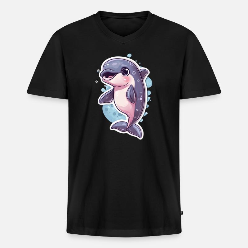 Delfin - Männer Premium Bio T-Shirt mit V-Ausschnitt - Schwarz