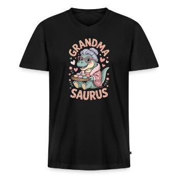 grandma saurus grandmother - Men's Premium Organic T-shirt with V-neck - black - Front - Nico (187cm)