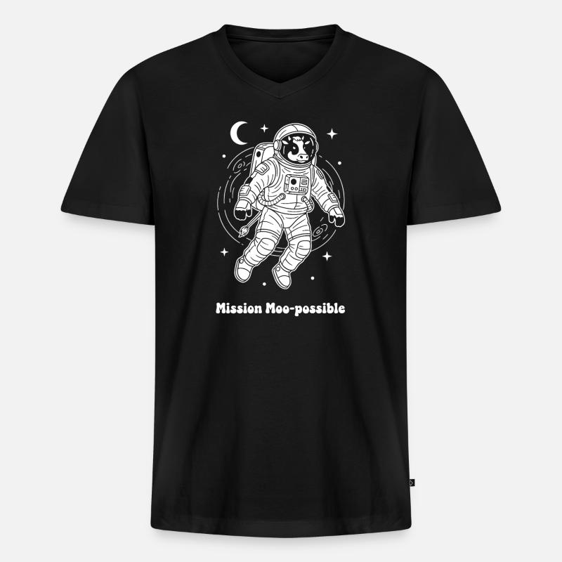Kuh Astronaut Mission Moo-possible - Männer Premium Bio T-Shirt mit V-Ausschnitt - Schwarz