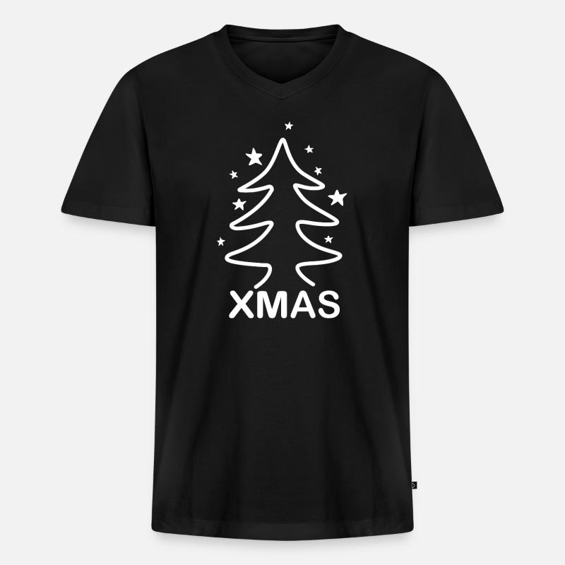 XMAS Tannenbaum mit Sternen - Männer Premium Bio T-Shirt mit V-Ausschnitt - Schwarz