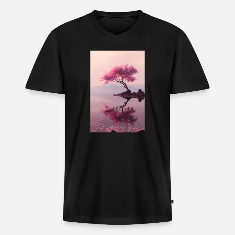 Blush Blossom Shore Reflections - Männer Premium Bio T-Shirt mit V-Ausschnitt - Schwarz