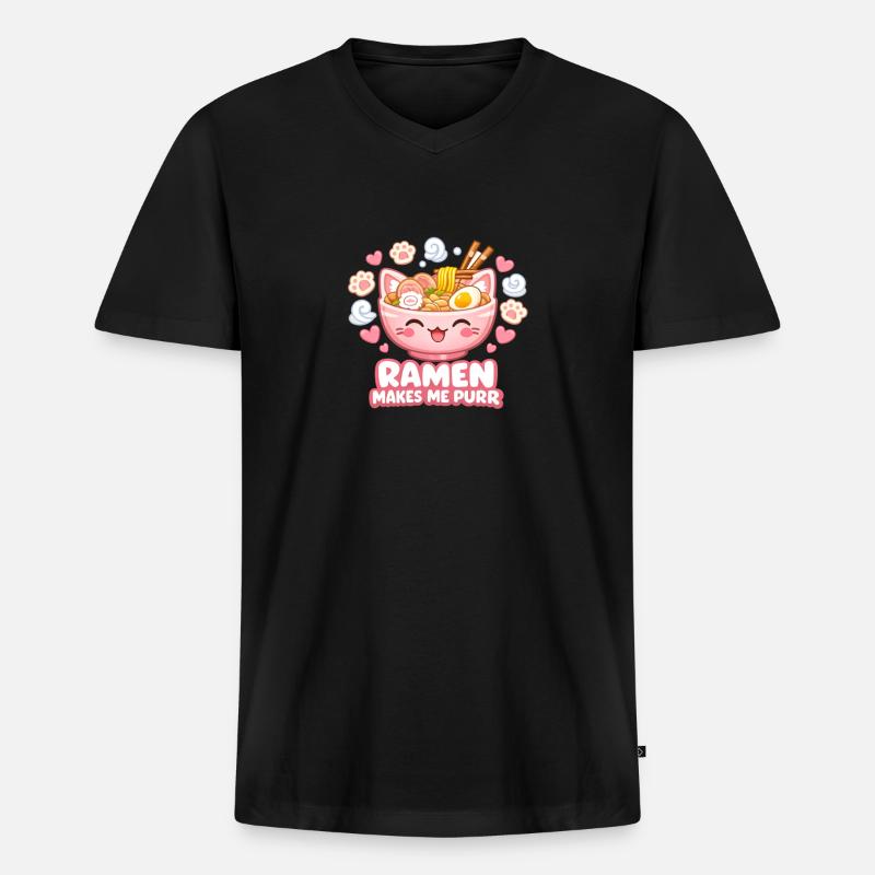 Ramen makes me purr - Männer Premium Bio T-Shirt mit V-Ausschnitt - Schwarz