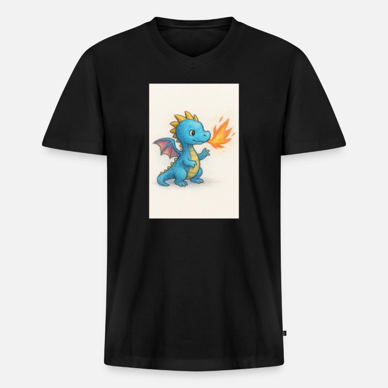 Blauer Drachenfunke Atemfeuer - Männer Premium Bio T-Shirt mit V-Ausschnitt - Schwarz