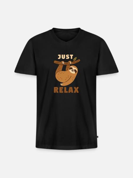 Just relax Faultier - Männer Premium Bio T-Shirt mit V-Ausschnitt - Schwarz