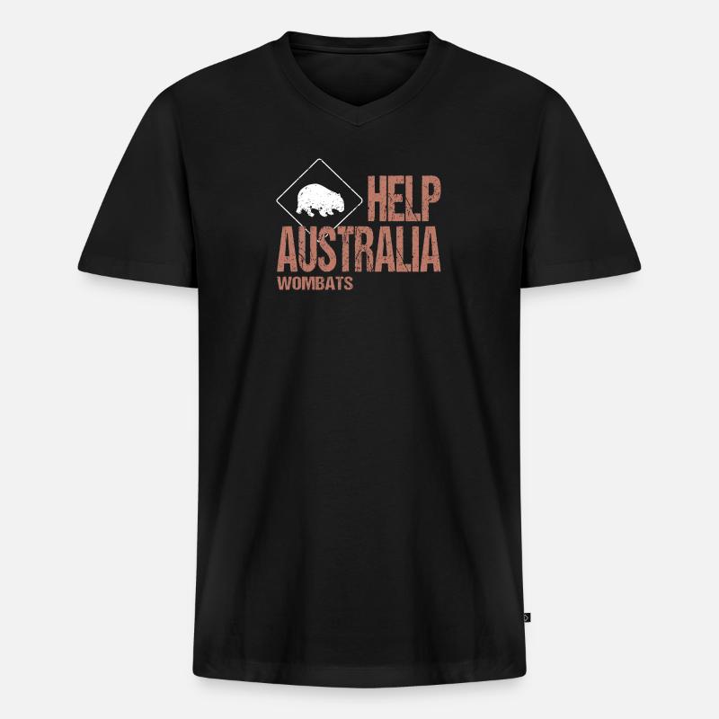 HELP AUSTRALIA WOMBATS - Männer Premium Bio T-Shirt mit V-Ausschnitt - Schwarz