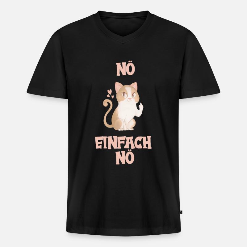 Mittelfinger Katze - Männer Premium Bio T-Shirt mit V-Ausschnitt - Schwarz