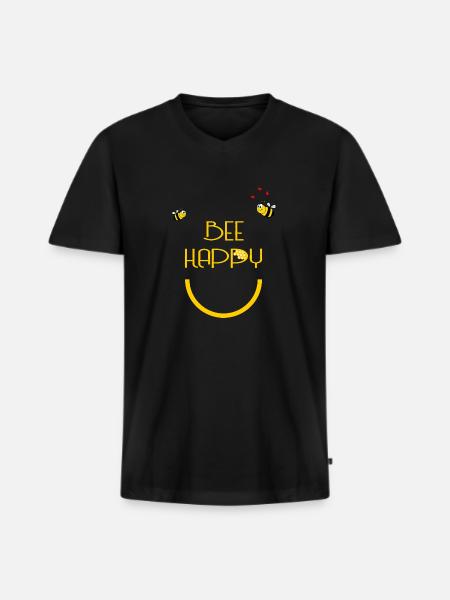 Bee Happy Bees yellow - Men's Premium Organic T-shirt with V-neck - black