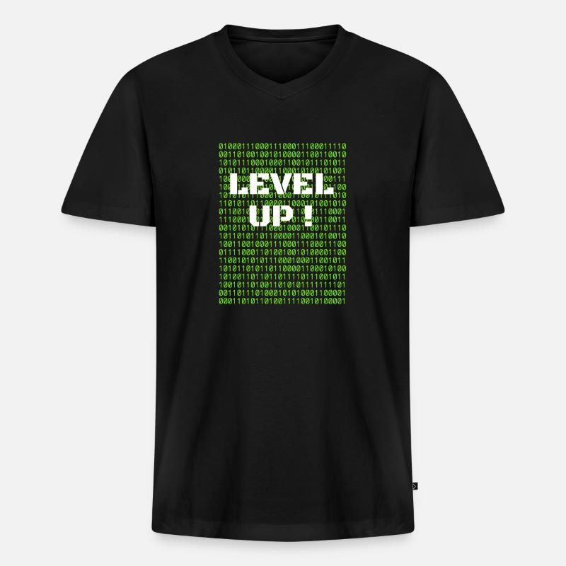 Level up und Binärcode - Männer Premium Bio T-Shirt mit V-Ausschnitt - Schwarz
