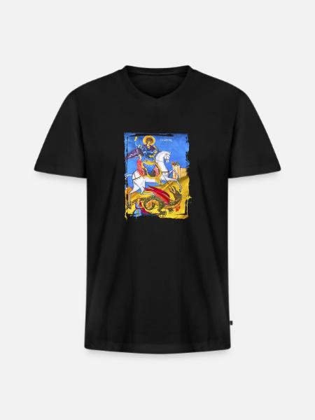 fresque orthodoxe - T-shirt encolure en V Premium bio Homme - noir