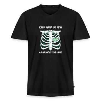 Ich bin Mama und mtva, ich habe keine angst - Männer Premium Bio T-Shirt mit V-Ausschnitt - Schwarz - Vorne - Nico (187cm)