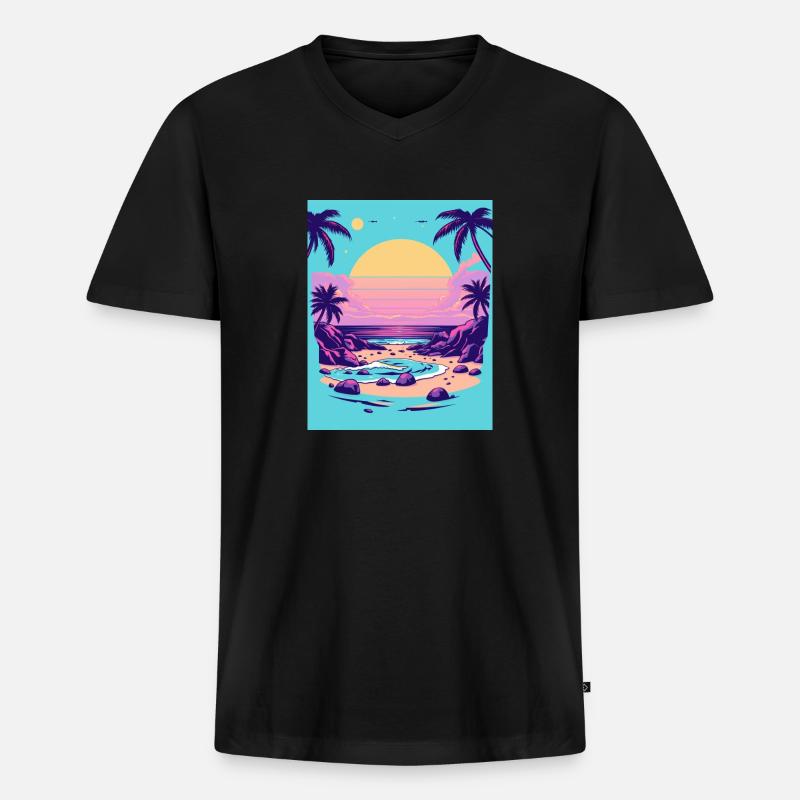 Sunset Serenity - Männer Premium Bio T-Shirt mit V-Ausschnitt - Schwarz