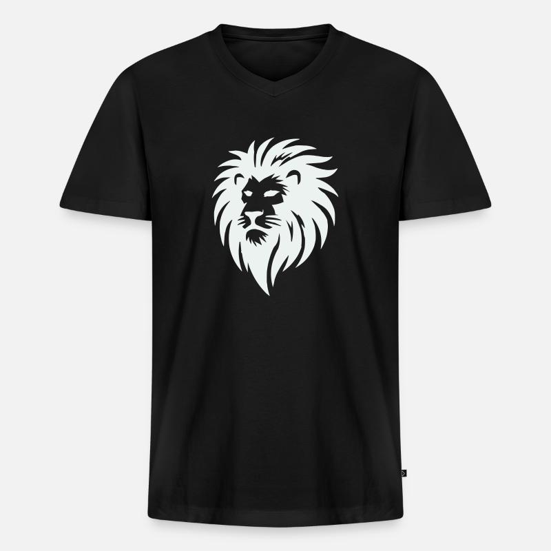 löwe - Männer Premium Bio T-Shirt mit V-Ausschnitt - Schwarz