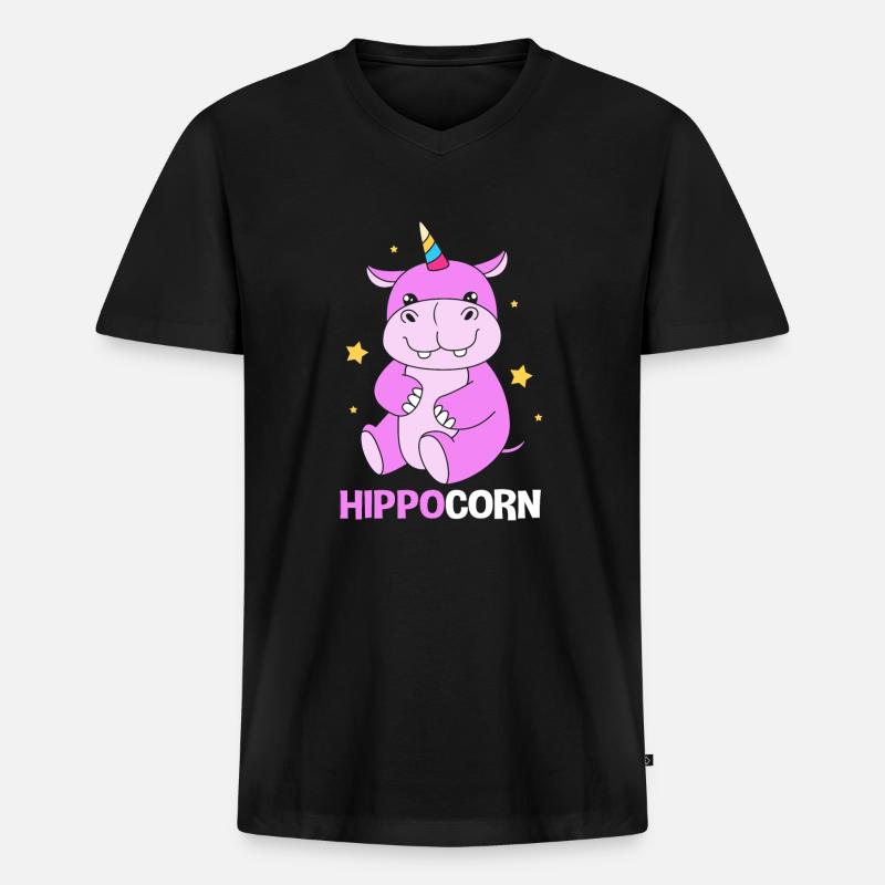 Nilpferd - Männer Premium Bio T-Shirt mit V-Ausschnitt - Schwarz