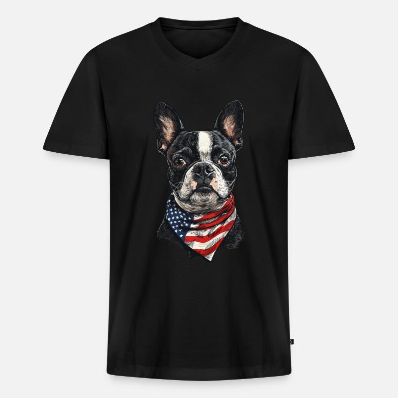 Boston Terrier - Männer Premium Bio T-Shirt mit V-Ausschnitt - Schwarz
