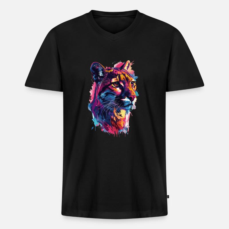 Bunter Kunst Wildtiere - Männer Premium Bio T-Shirt mit V-Ausschnitt - Schwarz