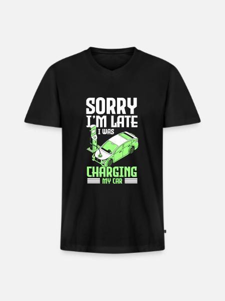 E-Auto Tesla Strom Klimaschutz - Männer Premium Bio T-Shirt mit V-Ausschnitt - Schwarz