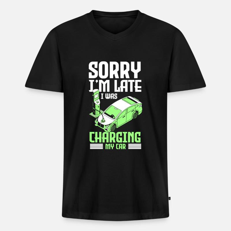 E-Auto Tesla Strom Klimaschutz - Männer Premium Bio T-Shirt mit V-Ausschnitt - Schwarz