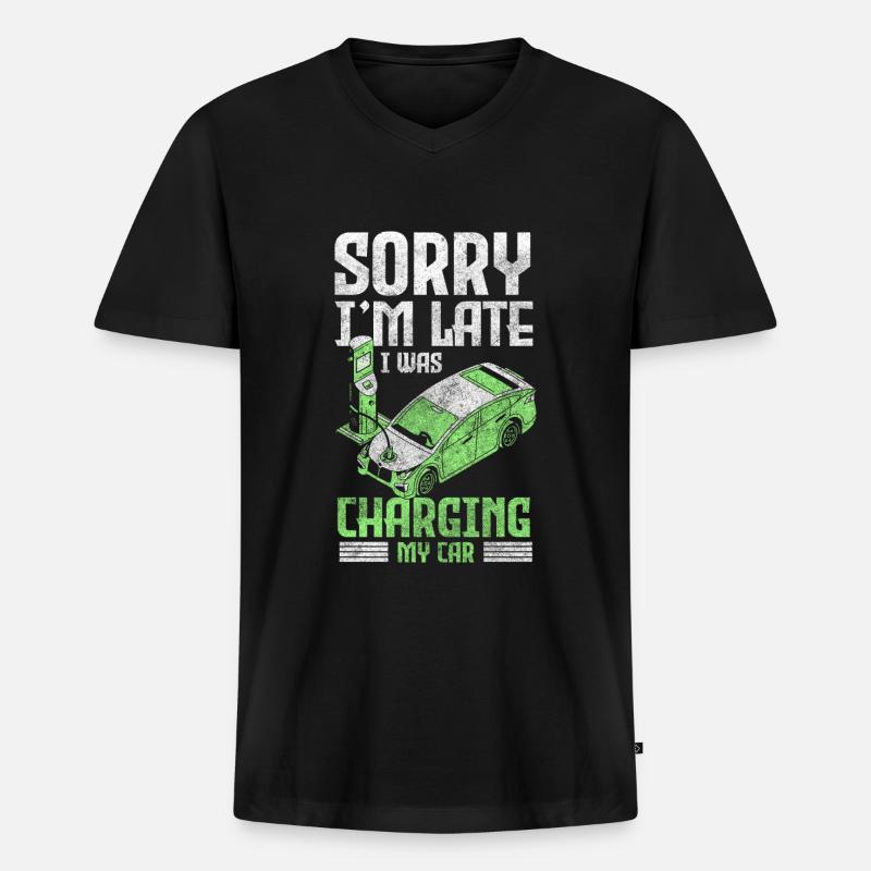 E-Auto Innovation - Männer Premium Bio T-Shirt mit V-Ausschnitt - Schwarz