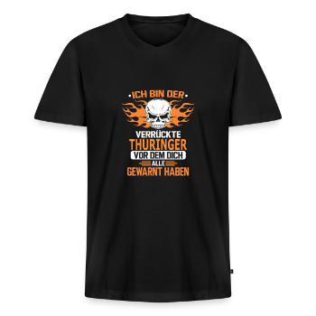 THÜRINGER - Männer Premium Bio T-Shirt mit V-Ausschnitt - Schwarz - Vorne - Nico (187cm)