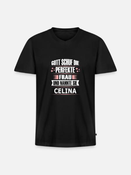 CELINA - Männer Premium Bio T-Shirt mit V-Ausschnitt - Schwarz