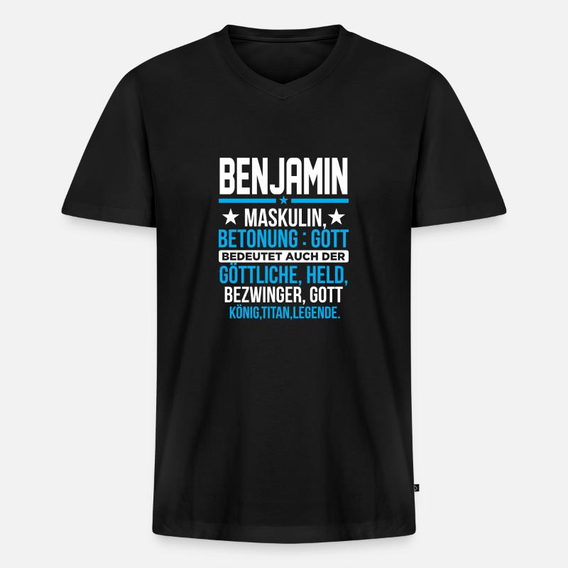 BENJAMIN - Titan - Männer Premium Bio T-Shirt mit V-Ausschnitt - Schwarz