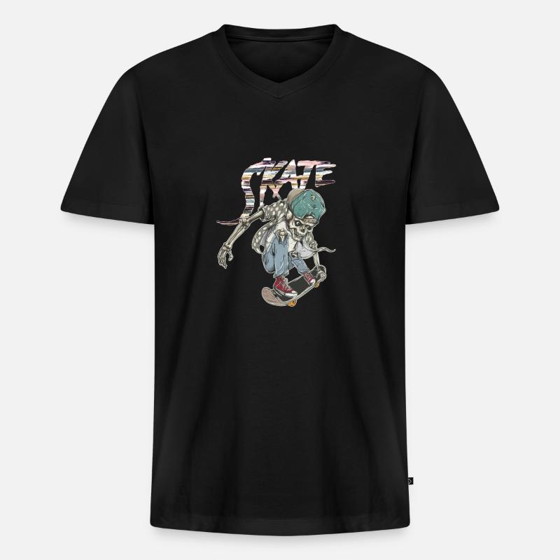 Skate Schädel - Männer Premium Bio T-Shirt mit V-Ausschnitt - Schwarz