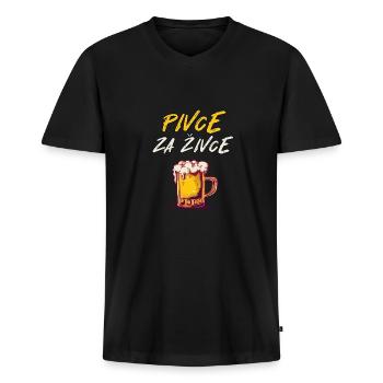 Pivce Za Zivce | Bier Pivo Geschenk Kroatien Witz - Männer Premium Bio T-Shirt mit V-Ausschnitt - Schwarz - Vorne - Nico (187cm)
