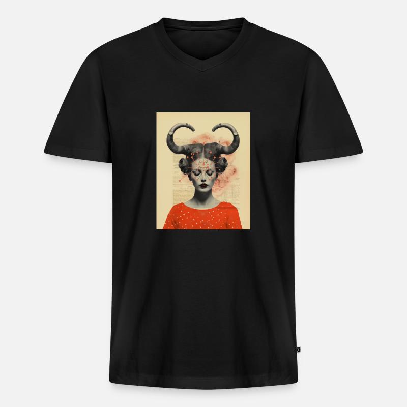 Steinbock Collage Kunst Astrologie - Männer Premium Bio T-Shirt mit V-Ausschnitt - Schwarz