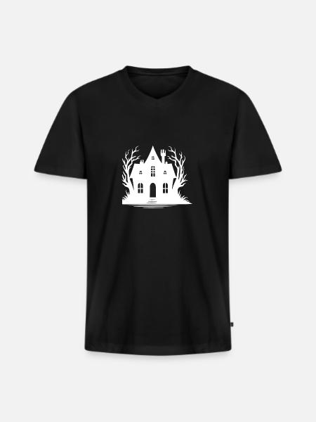 Étrange maison hantée d’Halloween - T-shirt encolure en V Premium bio Homme - noir
