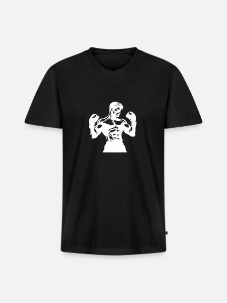 Powerful boxer with raised fists - Men's Premium Organic T-shirt with V-neck - black
