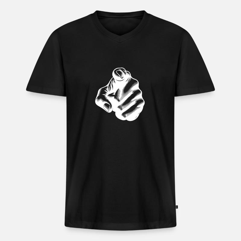 Blickfang Zeigefinger als Handgeste - Männer Premium Bio T-Shirt mit V-Ausschnitt - Schwarz