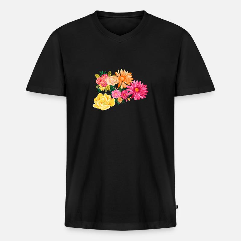 Frühlings - Männer Premium Bio T-Shirt mit V-Ausschnitt - Schwarz